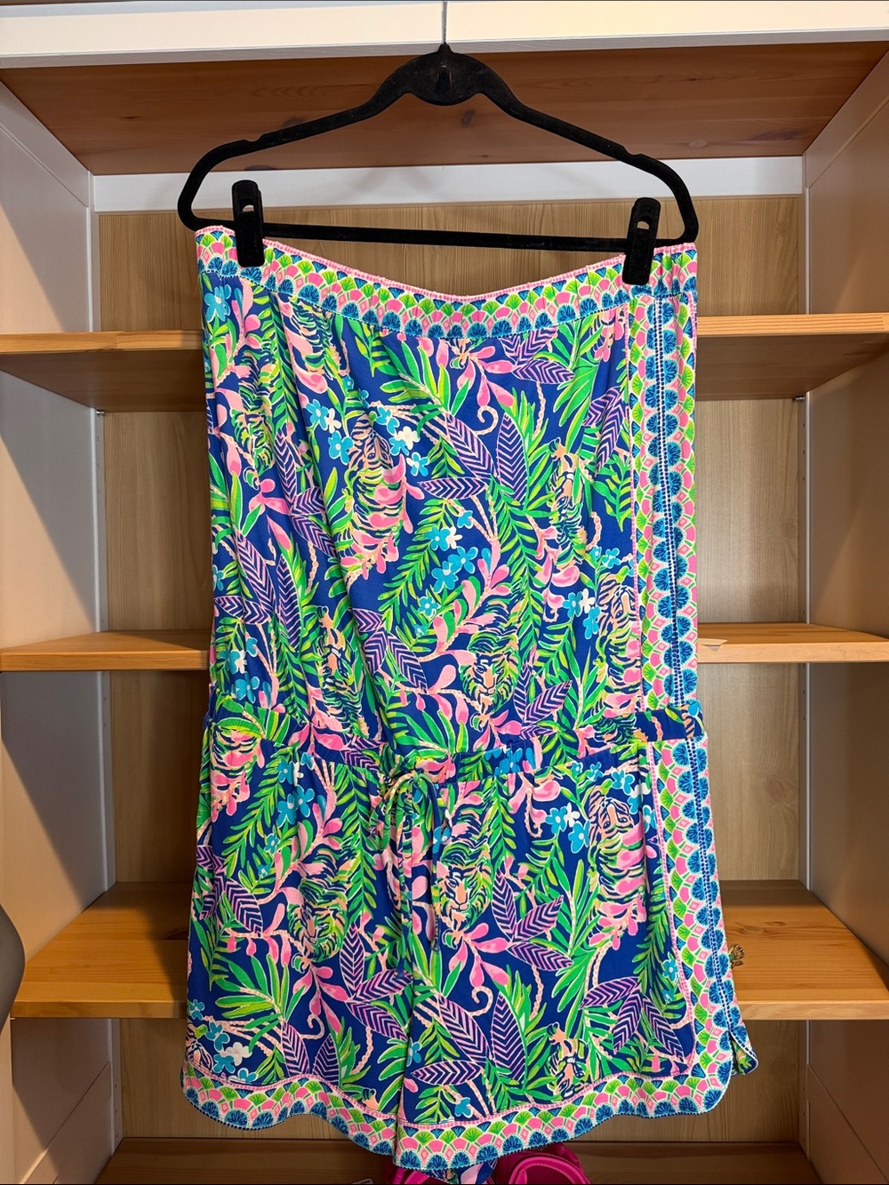 Lilly Pulitzer Strapless Tropical Romper in Blue, Pink & Green